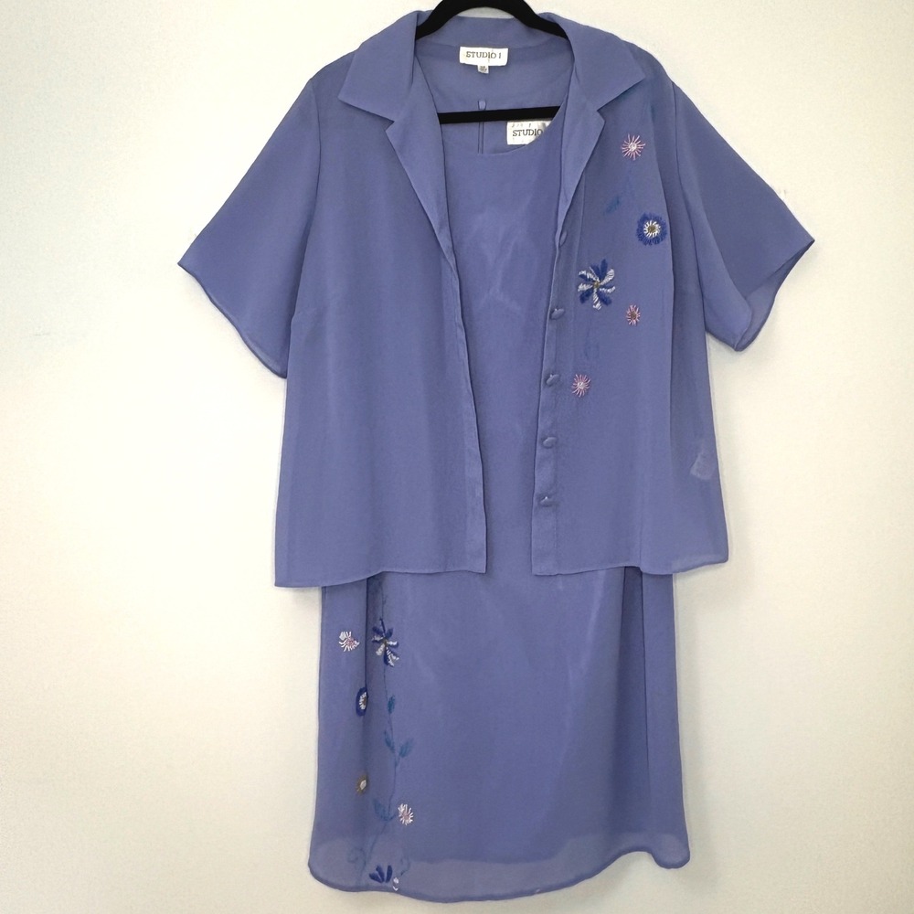 Studio I Light Purple 2 Piece Embroidered Beaded Dress Jacket Set Womens 14W